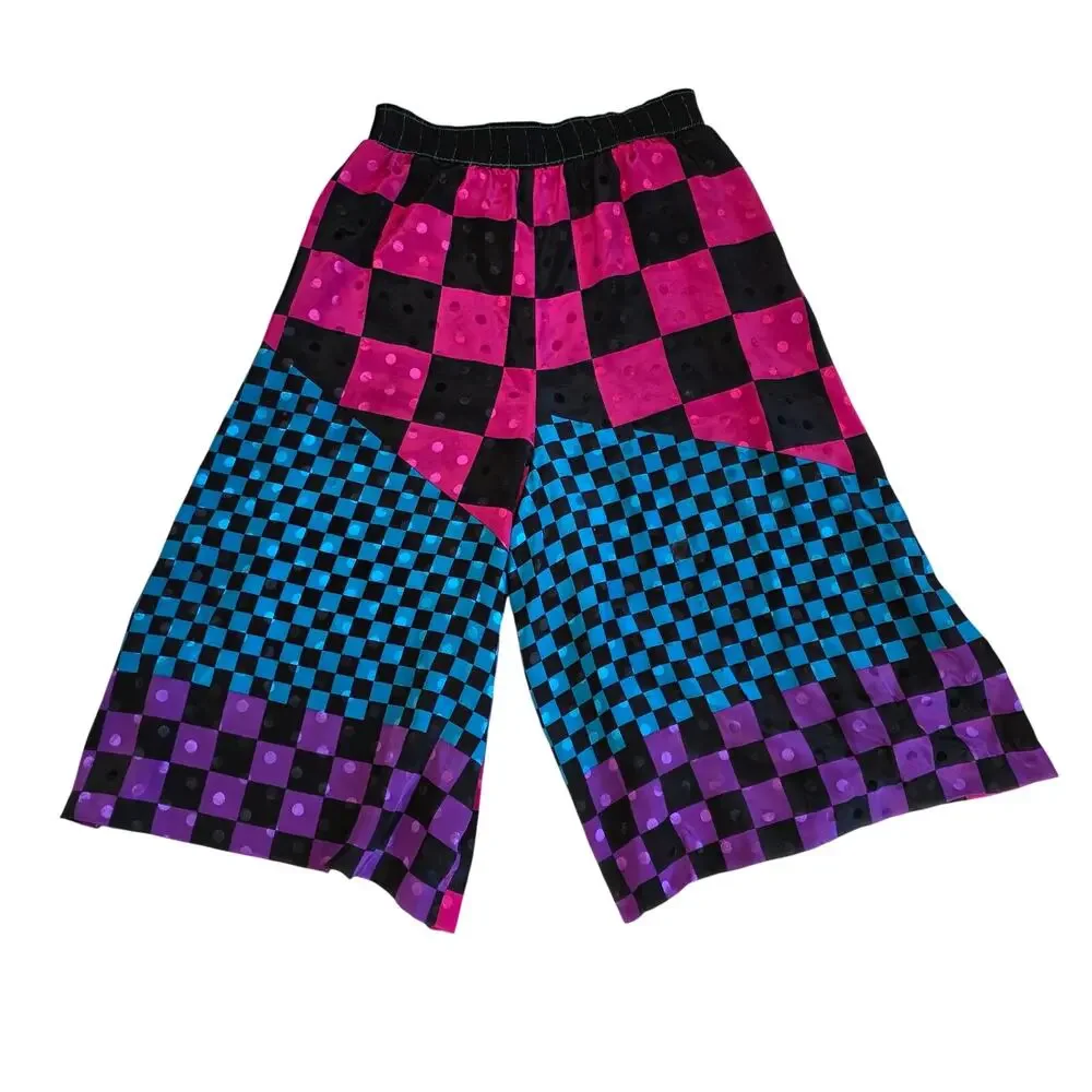 Vintage Three Flaggs California Geometric Checkered Club Culottes Shorts Medium
